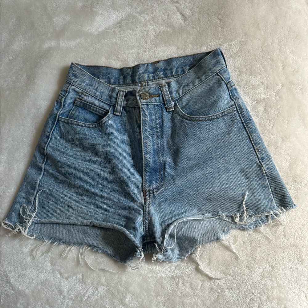 High rise distressed brandy shorts